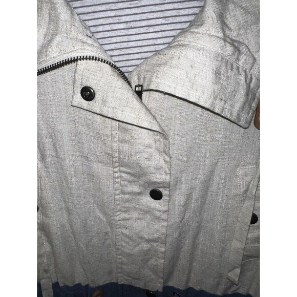 Blu Pepper Jacket Womens Sz S Two Tone Utility Jacket Linen Field Zip Up Coastal - Picture 3 of 11